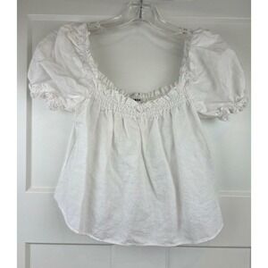 SUNDAY BEST Aritzia White Smocked Puff Sleeve Peasant Top SZ Small Girlhoodcore